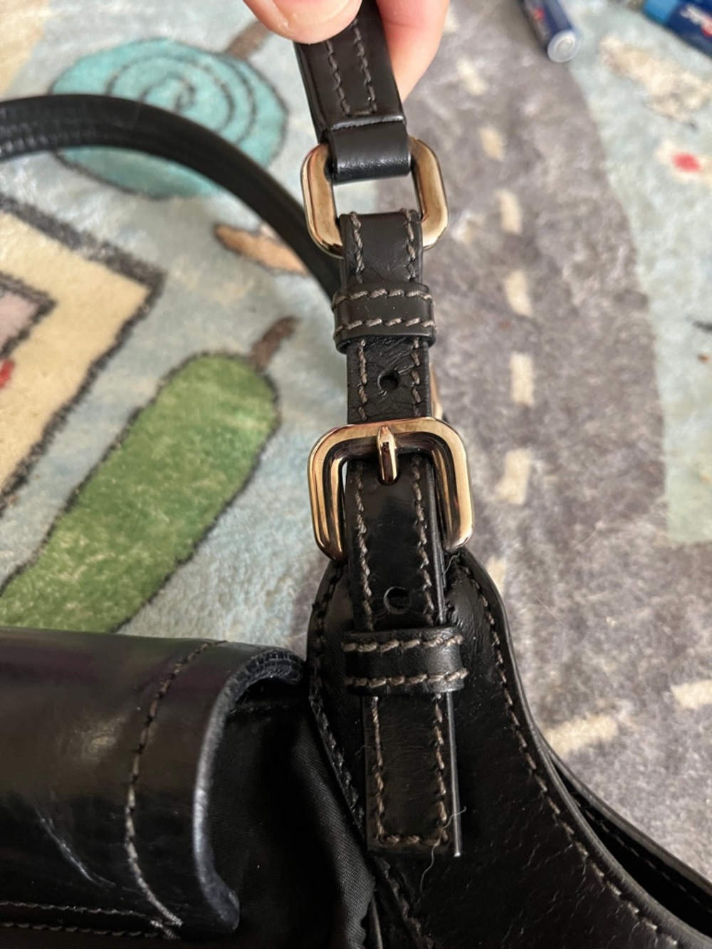 Prada Black Leather & Nylon Buckle Shoulder Bag - Picture 9 of 15